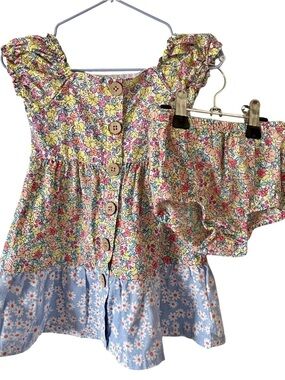 Al & Ray 12M Floral Button-Front Dress with Matching Bloomers